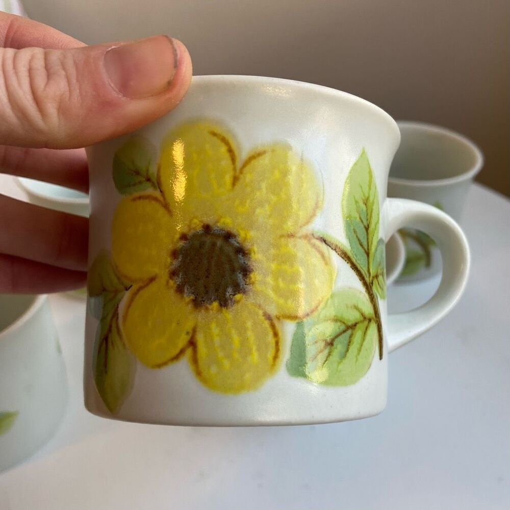 Vintage 70s Floral Stoneware Coffee Mugs Set of 6 Royal Doulton England